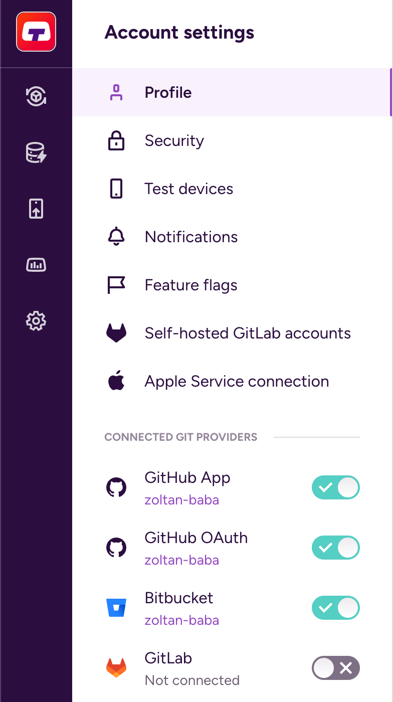 Connect account to Bitrise