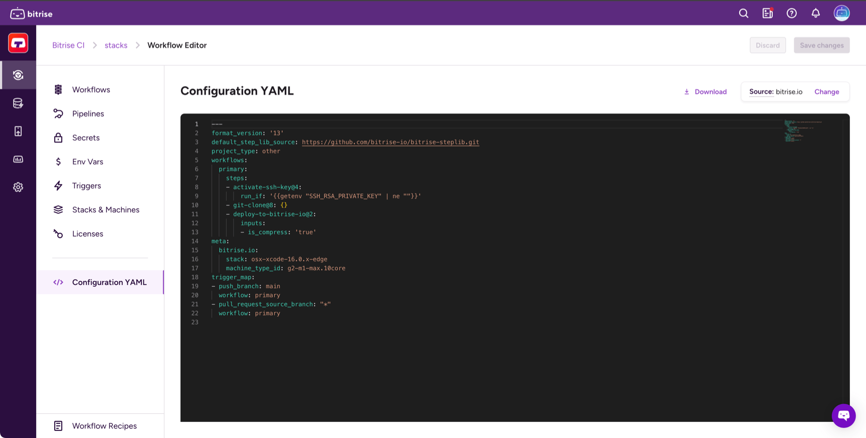 Managing an app's bitrise.yml configuration