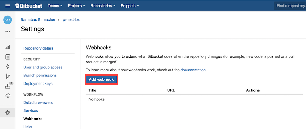 Adding a Bitbucket webhook